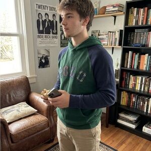 Polo by Ralph Lauren Green Hoodie with Navy Raglan Sleeves